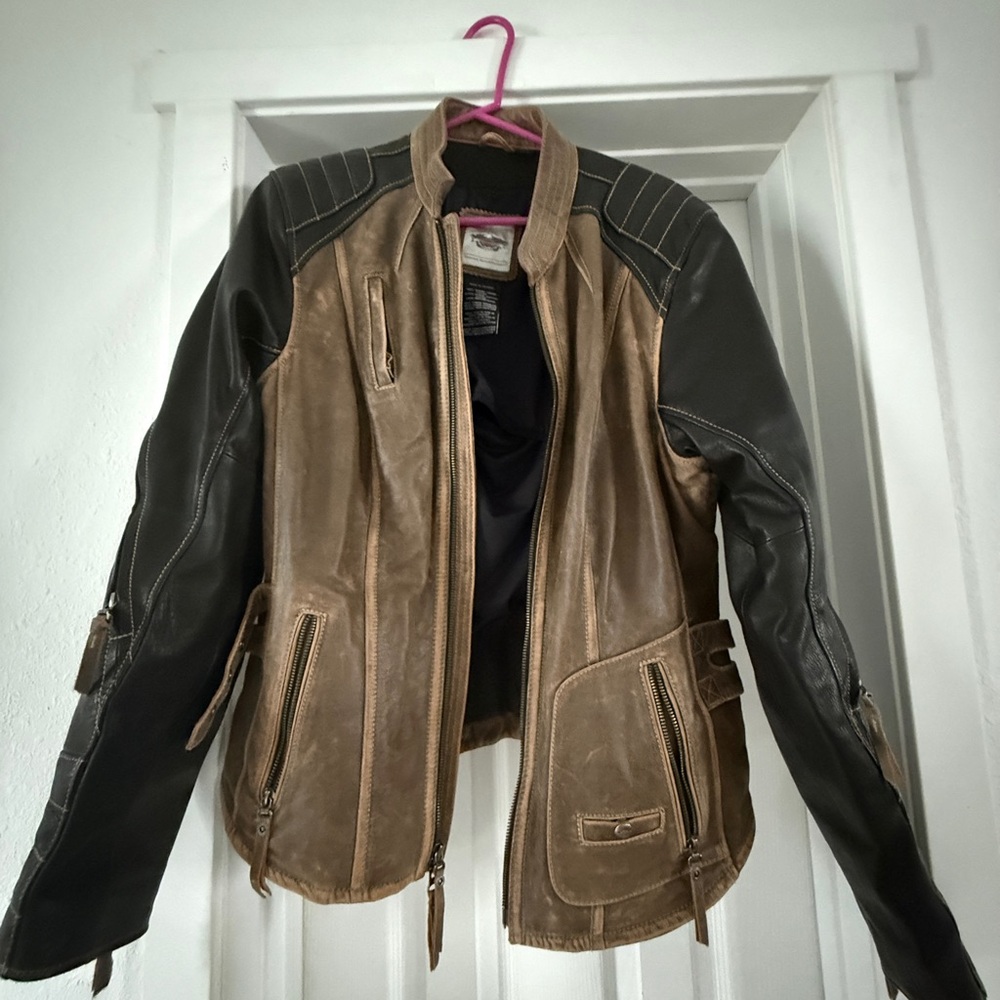 Harley-Davidson Brown and Black Leather Jacket Men's 2XL